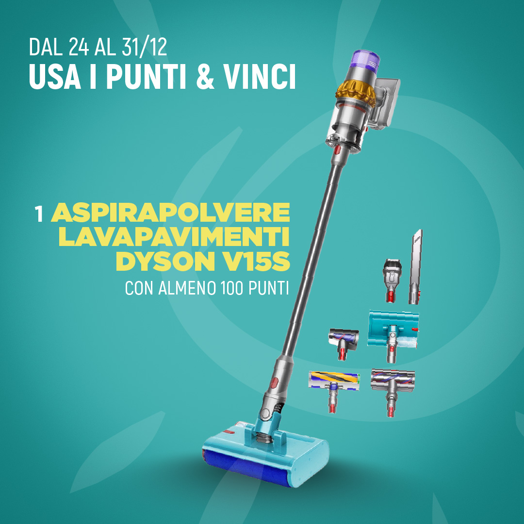 1 aspirapolvere lavapavimenti dyson v15s<br>(con almeno 100 punti)